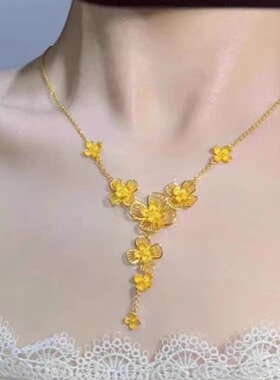 黄金色梅花落雪项链越南沙金气质
