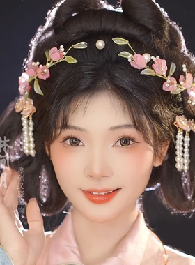 林间月原创【枝丫】春季藤蔓发夹花枝汉服琉璃蝴蝶流苏发冠掩鬓