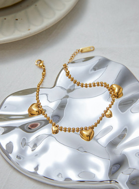 欧美不锈钢爱心手链轻奢感18k金手饰不掉色钛钢饰品跨境