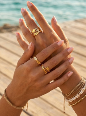 不锈钢鱼戒指小众感手饰春夏度假饰品钛钢首饰跨境rings