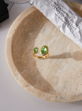 欧美绿色锆石戒指钛钢不掉色手饰不锈钢饰品女轻奢感ring