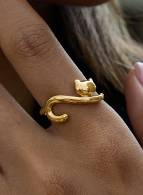 跨境不锈钢手饰品女小众设计感猫狗戒指钛钢不掉色首饰感