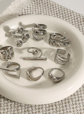 欧美不锈钢几何银色戒指感小众指环钛钢手饰品跨境rings