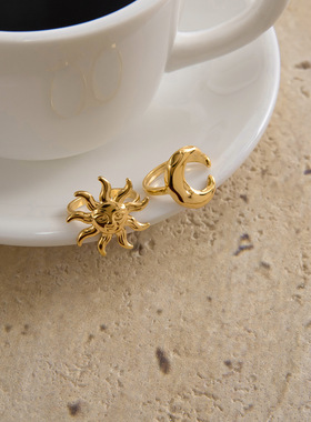 欧美星月拼色钛钢戒指女不掉色首饰不锈钢饰品感指环跨境