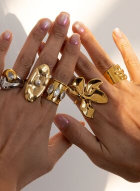 不锈钢花朵金戒指韩系ins仿真钛钢不掉色指环欧美跨境饰品女