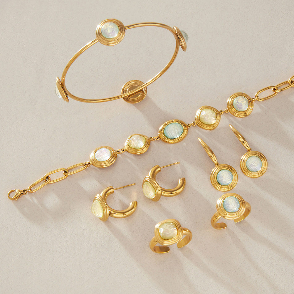 New original resin earrings, light luxury ring, titanium steel non-fading exquisite bracelet, ribbed gradient bracelet jewelry