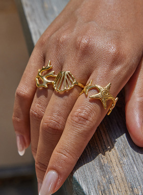 欧美海洋戒指钛钢不掉色开口手镯女小众跨境不锈钢饰品感