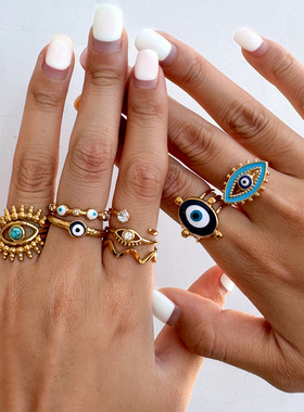 欧美恶魔之眼钛钢戒指小众感手饰不锈钢饰品女不掉色跨境