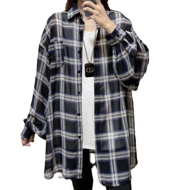 Starry Sky Flash Plaid Sunscreen 0085# ເສື້ອຍືດແຂນຍາວລະດູຮ້ອນ ເສື້ອຢືດເຄື່ອງປັບອາກາດແບບສະບາຍໆ ເສື້ອຍືດຍາວກາງ