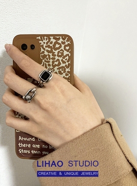 lihao做旧黑色戒指女潮流韩版