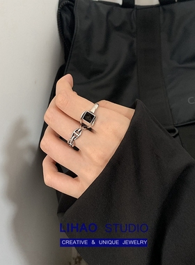 lihao复古做旧黑色ins暗黑系戒指