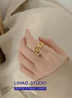 lihao宽版古巴链条女开口食指