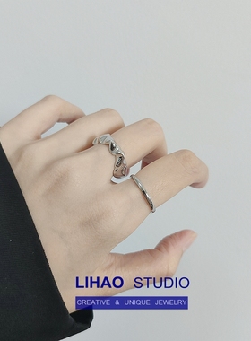 LIHAO简约不规则波纹戒指小众设计冷淡风高级感日常百搭食指环女