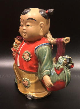 石湾陶瓷公仔 摆件招财送子镇宅家居风水摆设装饰品招财童子