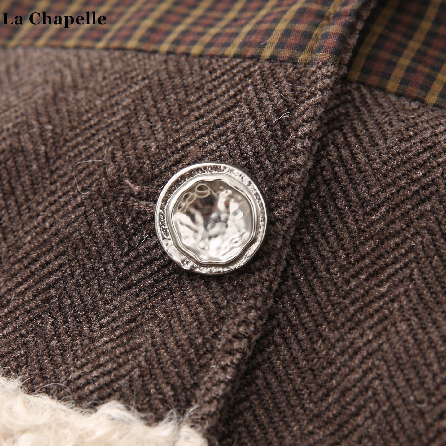 拉夏贝尔/La Chapelle复古格子拼接圈圈毛马甲外套女秋冬外搭开衫,淘宝优惠券,粉丝福利购,淘宝优惠卷