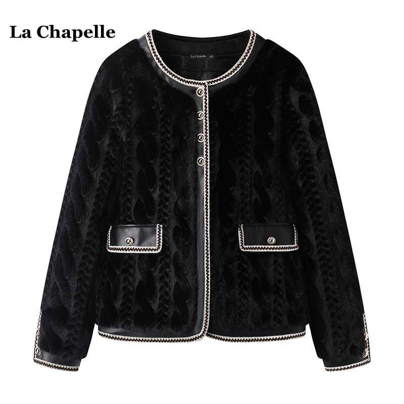 拉夏贝尔/La Chapelle韩版皮毛一体外套女冬季新款小香风毛毛上衣 - 图2