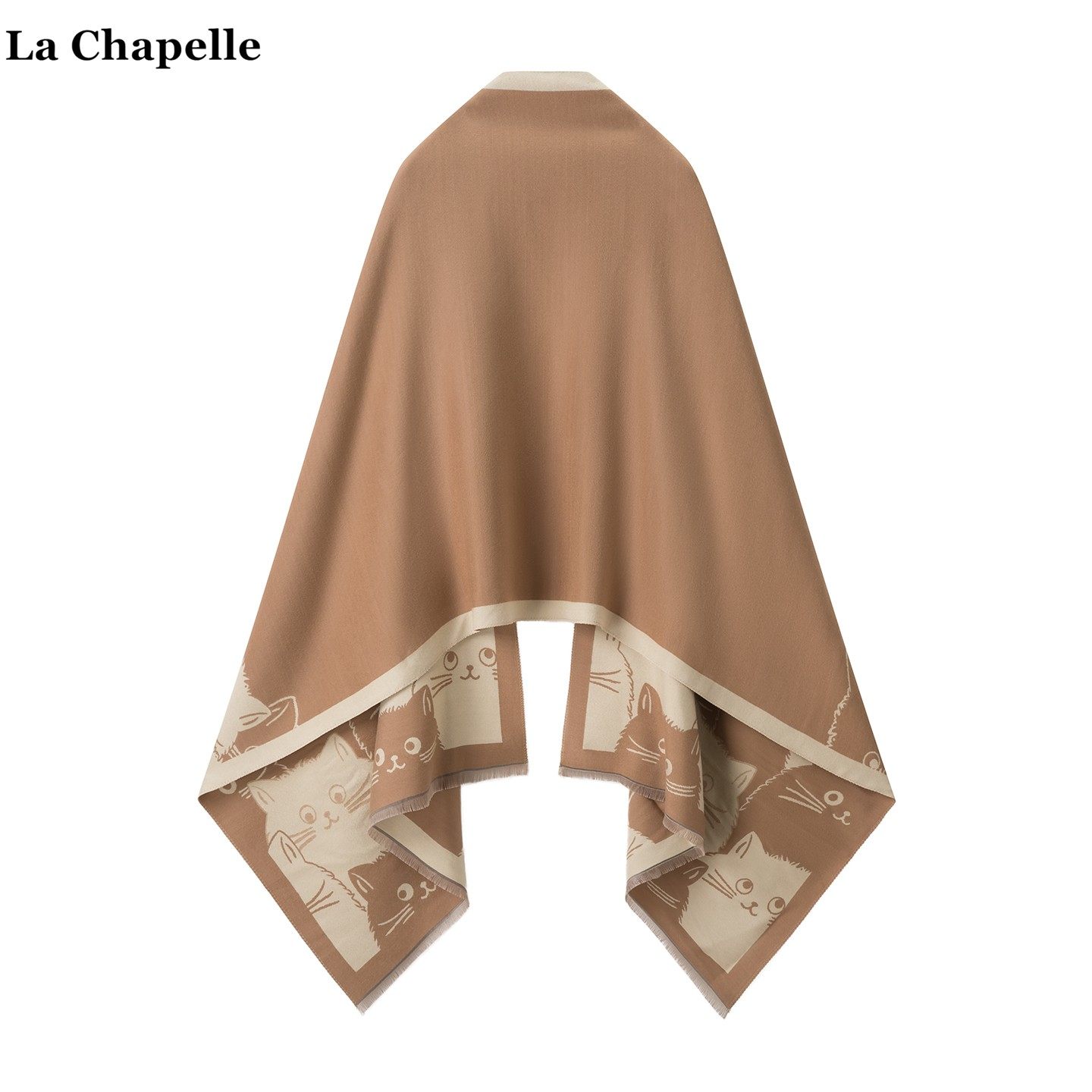 拉夏贝尔/La Chapelle学院风猫咪保暖双面围巾女秋冬季仿羊绒披肩,淘宝优惠券,粉丝福利购,淘宝优惠卷
