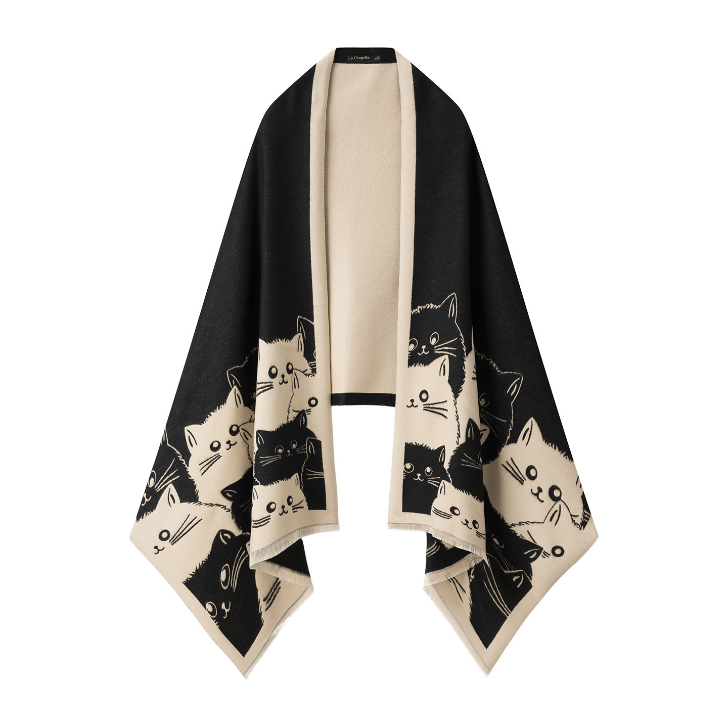 拉夏贝尔/La Chapelle学院风猫咪保暖双面围巾女秋冬季仿羊绒披肩,淘宝优惠券,粉丝福利购,淘宝优惠卷