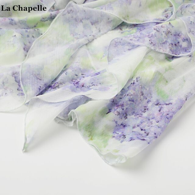 ເສື້ອຍືດແຂນຍາວ La Chapelle ແບບຣີສອດ ruffled floral chiffon ສໍາລັບແມ່ຍິງ summer ໃຫມ່ແບບຝຣັ່ງອ່ອນໂຍນ smudged ເສື້ອແຂນຍາວ