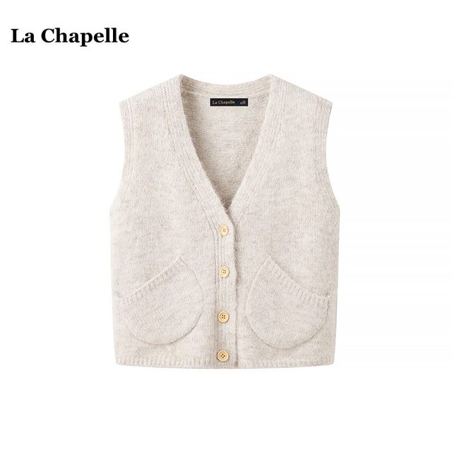 La Chapelle French V-neck Knitted Vest Cardigan Autumn Temperament Layered Short Top for Women