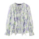 ເສື້ອຍືດແຂນຍາວ La Chapelle ແບບຣີສອດ ruffled floral chiffon ສໍາລັບແມ່ຍິງ summer ໃຫມ່ແບບຝຣັ່ງອ່ອນໂຍນ smudged ເສື້ອແຂນຍາວ