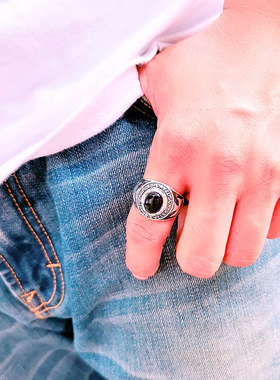 [自由精神]纯银复古黑玛瑙戒指