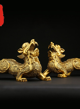 老神仙貔貅摆件纯铜飞天龙子一对
