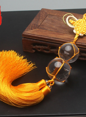 老神仙天然水晶球双星葫芦挂件