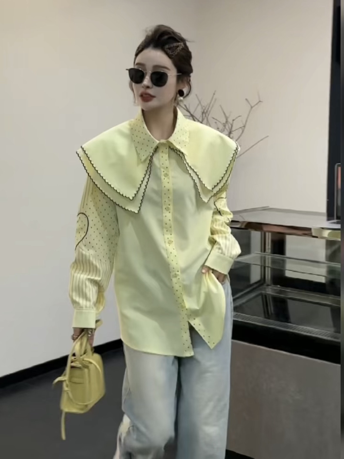 秋冬大码女装娃娃领波点衬衫女宽松显瘦减龄内搭外穿小众长袖上衣,淘宝优惠券,粉丝福利购,淘宝优惠卷