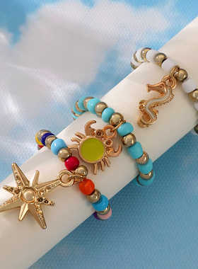 海洋风潮时尚彩色串珠戒指