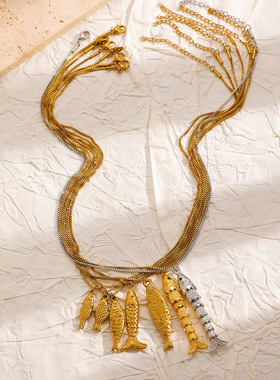 趣味时尚好运锦鲤鱼形锁骨链