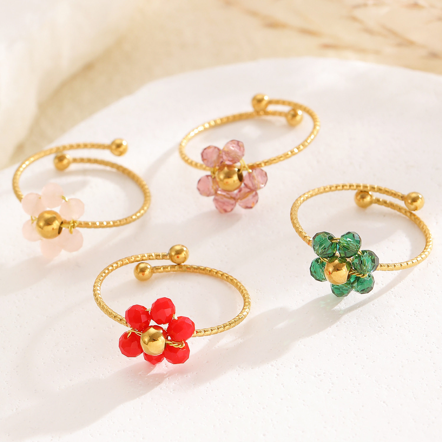 Six-petal crystal flower blooming on fingertips, titanium steel ring necklace