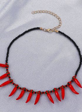时尚创意红色辣椒串锁骨链