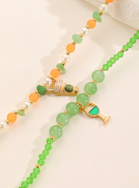 清新夏日梦珑奶茶酒杯串珠项链