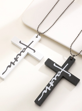 时尚夸张万圣节木质十字架毛衣链