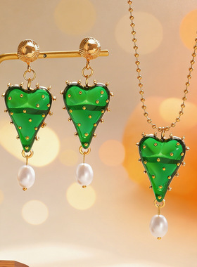 绿意心语浪漫复古金点点耳环项链