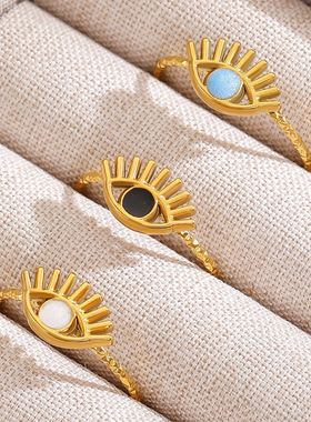 复古个性开口钛钢设计太阳花戒指