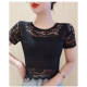 Matched with a suspender skirt with lace short-sleeved T-shirt for women's thin mesh hollow base shirt short niche top