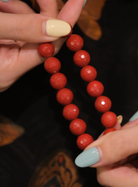 安之朱砂 刻面珠手串女 钻面棱面珠 闪亮手链高含量精品