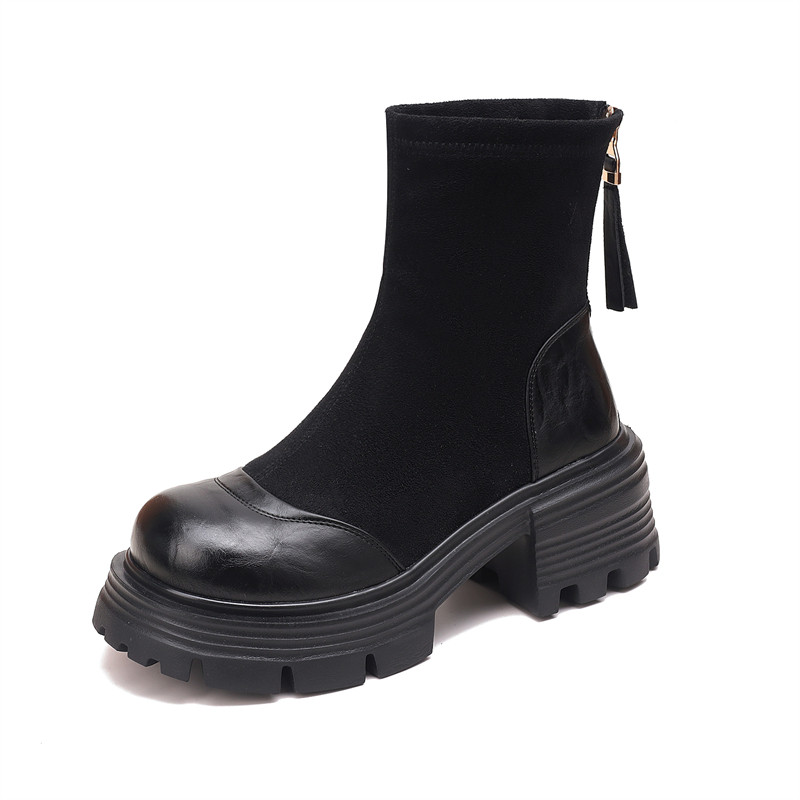 韩版粗跟马丁靴女2025秋冬新款法式增高软底显瘦加绒烟筒靴大码41,淘宝优惠券,粉丝福利购,淘宝优惠卷