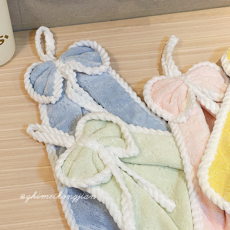 可爱蝴蝶结双面珊瑚绒擦手巾挂式超强吸水厨房卫生间儿童专用手帕,淘宝优惠券,粉丝福利购,淘宝优惠卷