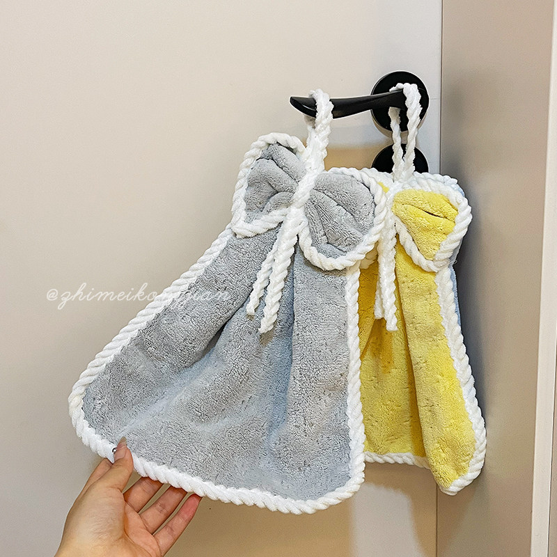 可爱蝴蝶结双面珊瑚绒擦手巾挂式超强吸水厨房卫生间儿童专用手帕,淘宝优惠券,粉丝福利购,淘宝优惠卷