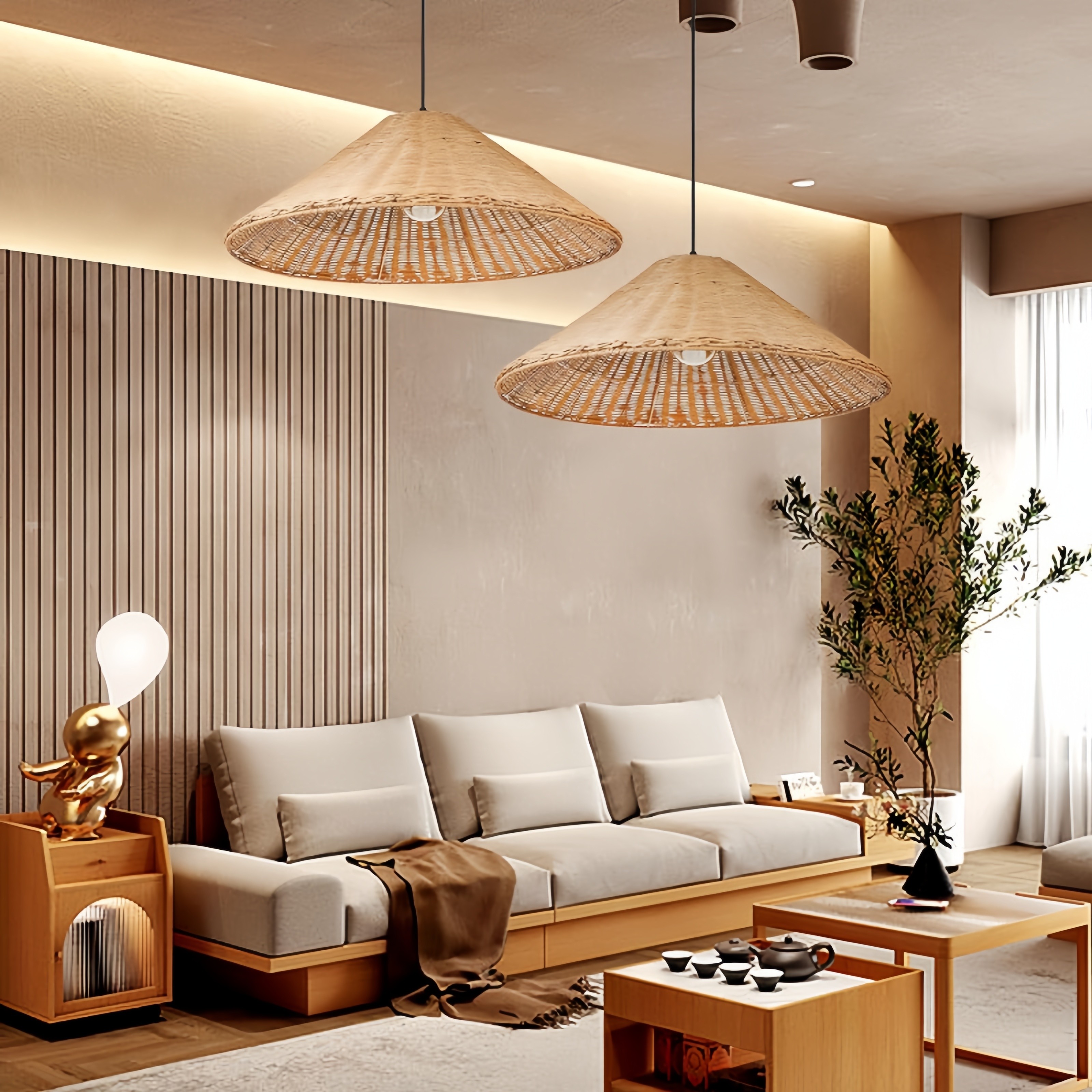 藤艺餐厅吊灯日式侘寂风民宿藤编书房灯中式禅意茶室复古吧台灯饰,淘宝优惠券,粉丝福利购,淘宝优惠卷