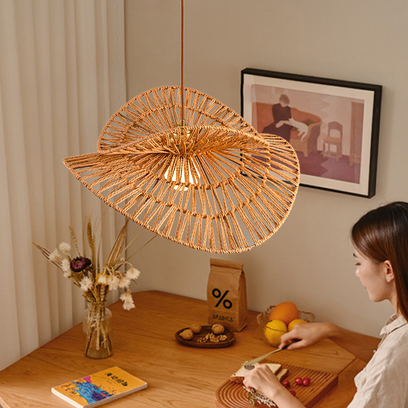 餐厅吊灯日式复古麻绳原木风侘寂风民宿卧室灯创意环保纸绳藤编灯,淘宝优惠券,粉丝福利购,淘宝优惠卷