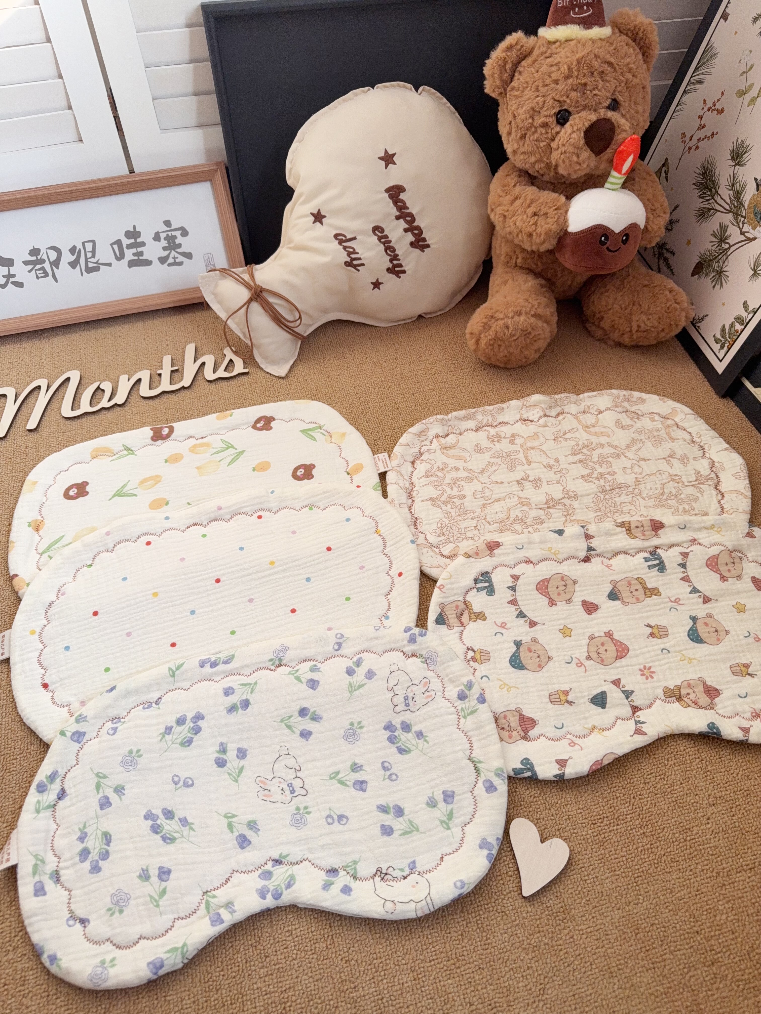 【婴儿云片枕头】新生宝宝防吐奶纱布枕巾纯棉a类幼儿专用吸汗枕