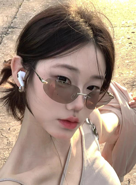 欧美无框渐变色墨镜男女潮老钱风