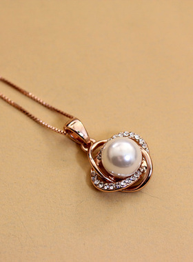 威妮华比拉精致玫瑰金项链锁骨链2020新款韩国女水钻珍珠耳钉套装