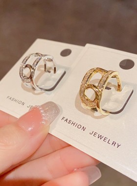 网红精致超闪锆石戒指女生轻奢高级感开口可调节简约食指环装饰品