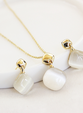 威妮华猫眼石女耳环项链套装