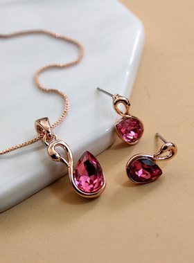 威妮华比拉精致耳钉水晶项链套装